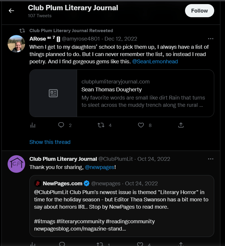 A screenshot of Club Plum's twitter thread.